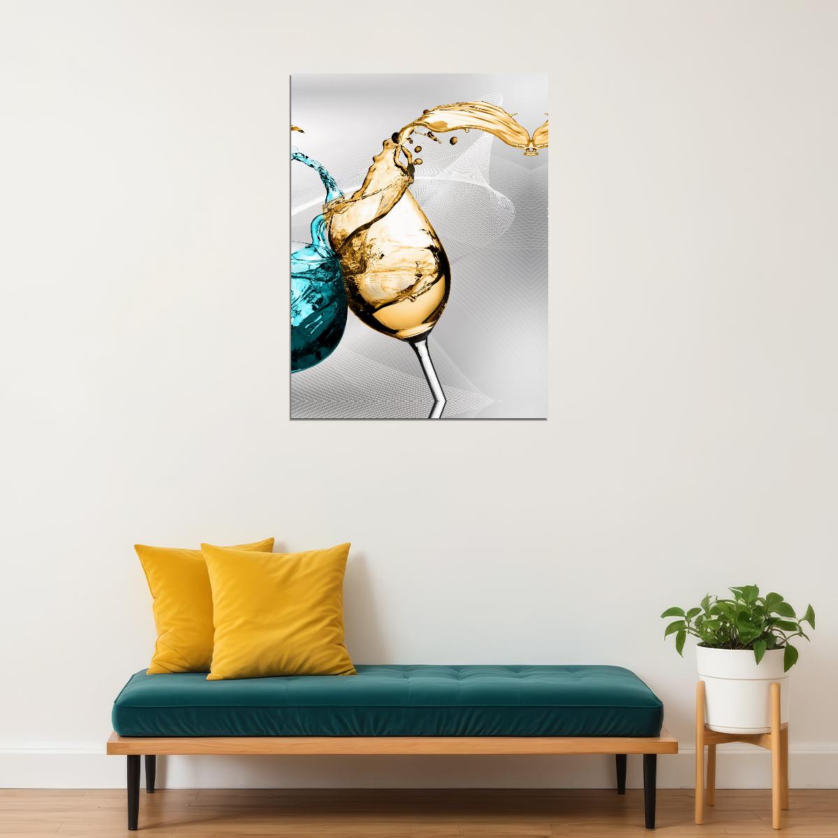 Wine and Water Glass Splash Poster Abstract Elegant Drink Art Modern Wall Decor Print