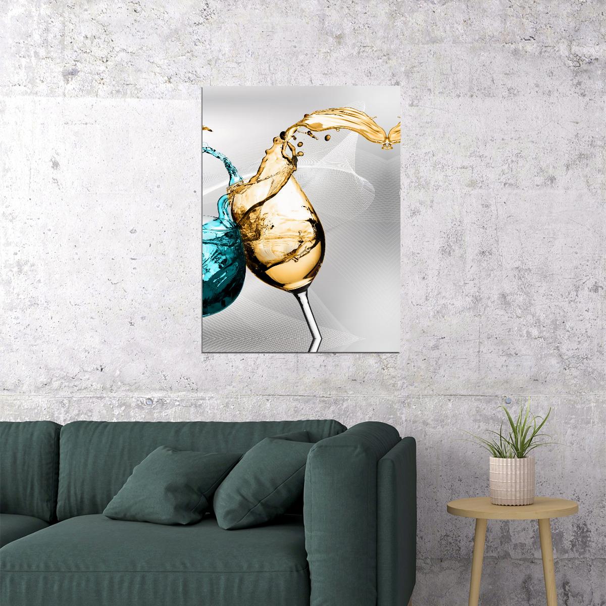 Wine and Water Glass Splash Poster Abstract Elegant Drink Art Modern Wall Decor Print