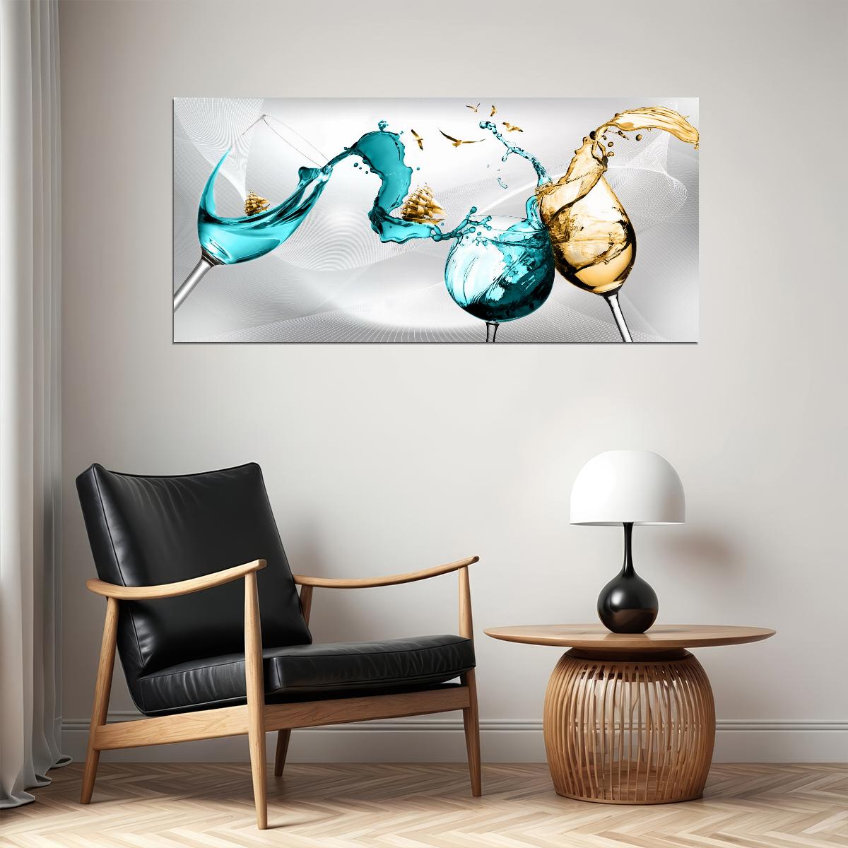 Dual Glass Splash Poster Minimalist Abstract Art Water and Wine Decor Print