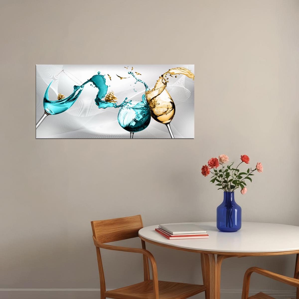 Dual Glass Splash Poster Minimalist Abstract Art Water and Wine Decor Print