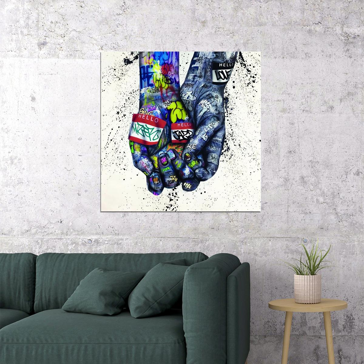 Graffiti Hands Poster Urban Street Art Colorful Symbolic Wall Decor Print