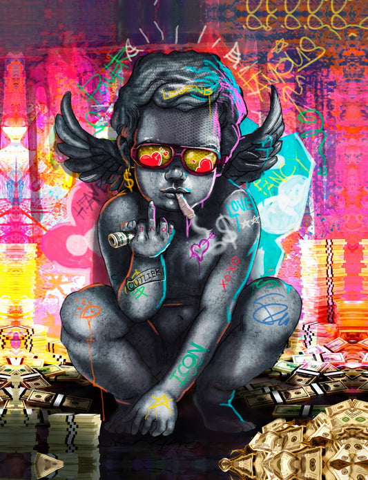 Graffiti Angel Money Dollar Middle Finger Wall Art Graffiti Pop Art Poster