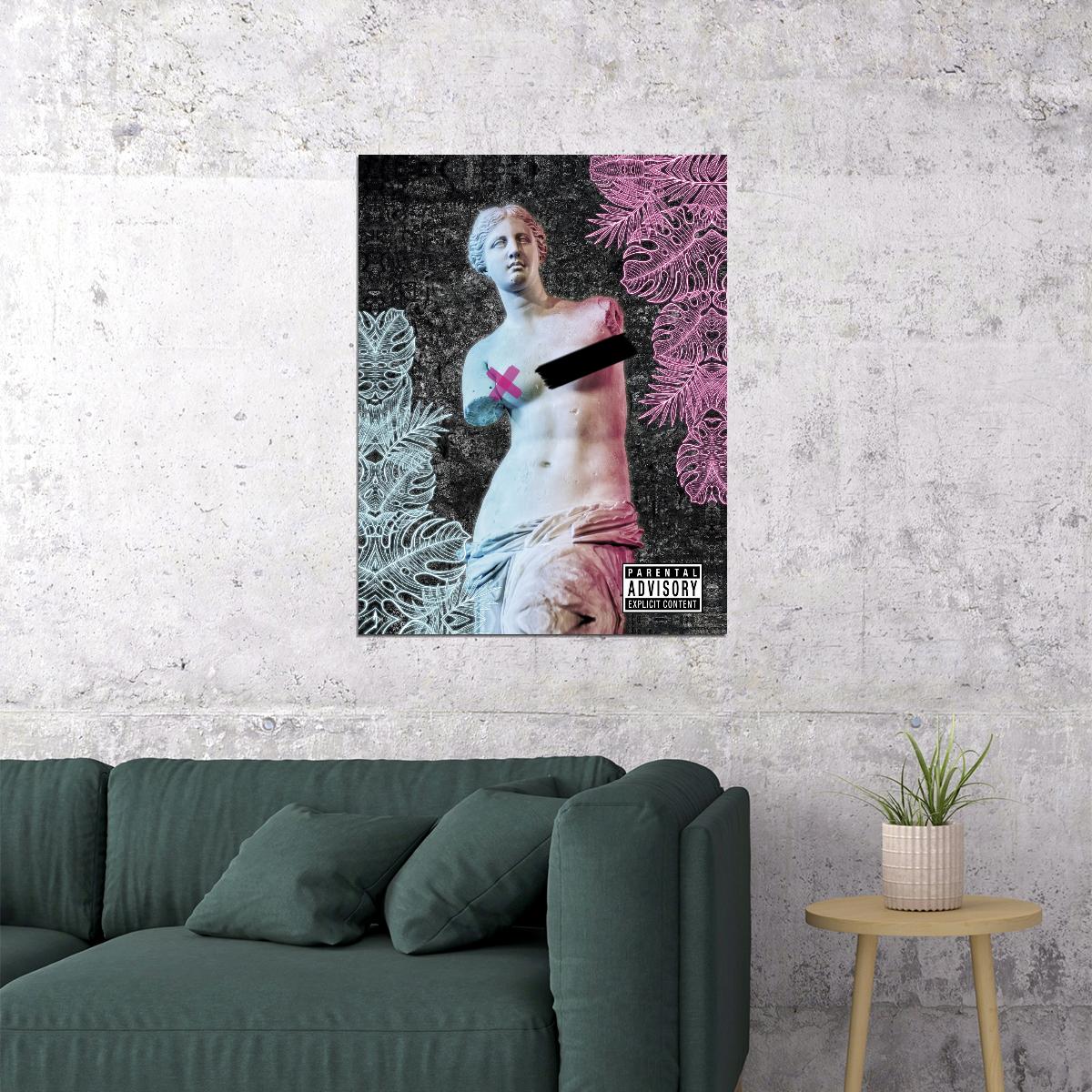 Venus de Milo Graffiti Poster Edgy Pop Art Classic Sculpture with Neon Elements Urban Wall Decor Print - xonomax