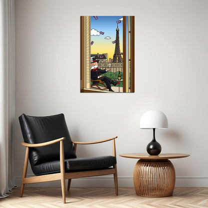 Cartoon Eiffel Tower View Poster Whimsical Paris Illustration Fun Modern Wall Art Print