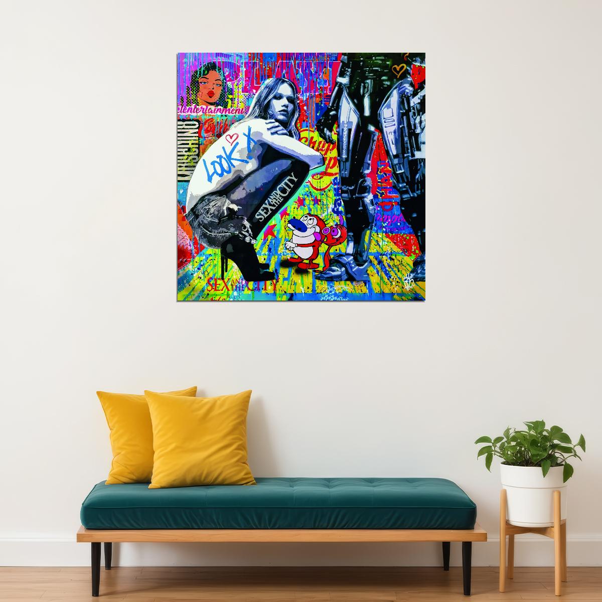 Sex And The City Street Graffiti Pop Art Collage Poster Vibrant Pop Culture Mashup Urban Wall Decor Print