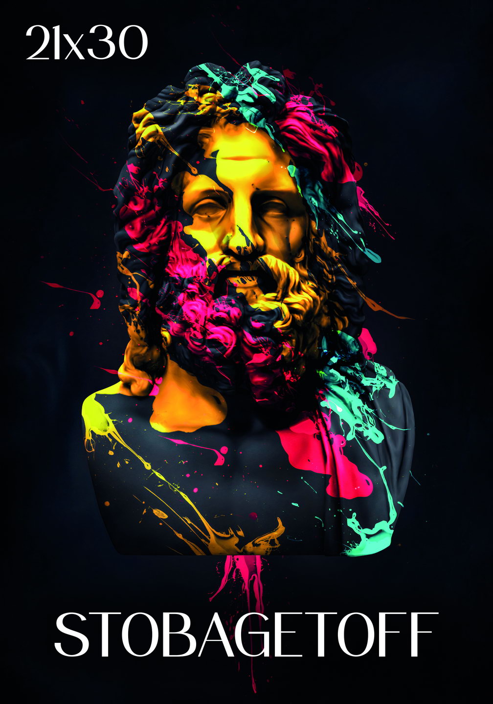 Colorful Zeus Statue Greek Stone Bust Abstract Pop Art Poster Wall Decor Print - xonomax