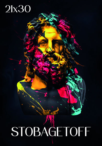 Colorful Zeus Statue Greek Stone Bust Abstract Pop Art Poster Wall Decor Print - xonomax