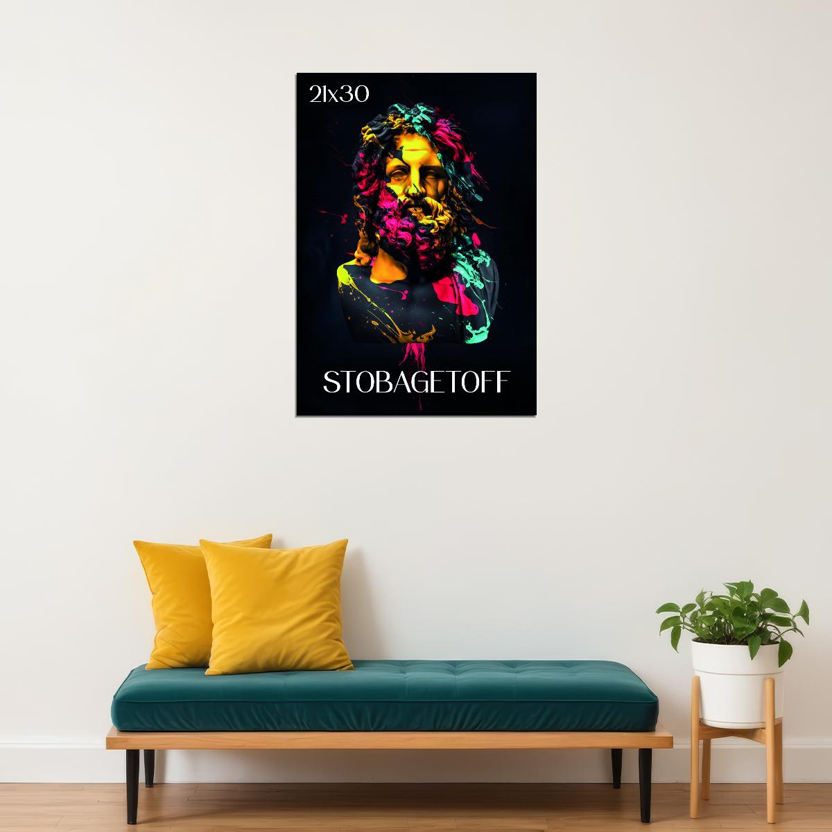 Colorful Zeus Statue Greek Stone Bust Abstract Pop Art Poster Wall Decor Print - xonomax