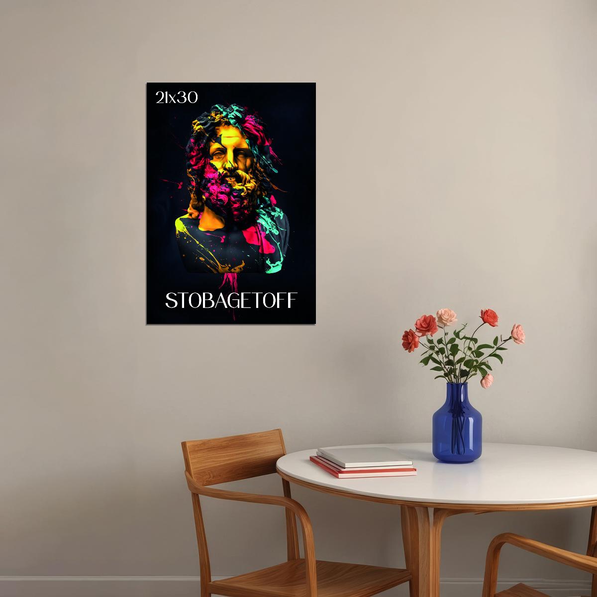 Colorful Zeus Statue Greek Stone Bust Abstract Pop Art Poster Wall Decor Print - xonomax