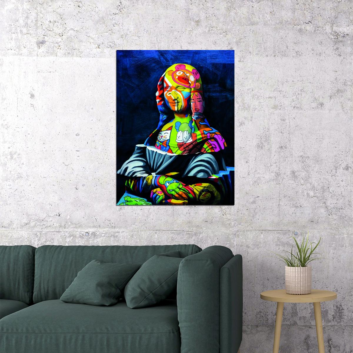 Mona Lisa Street Graffiti Pop Art Poster Iconic Masterpiece Reimagined Bold Colors Modern Pop Culture - xonomax