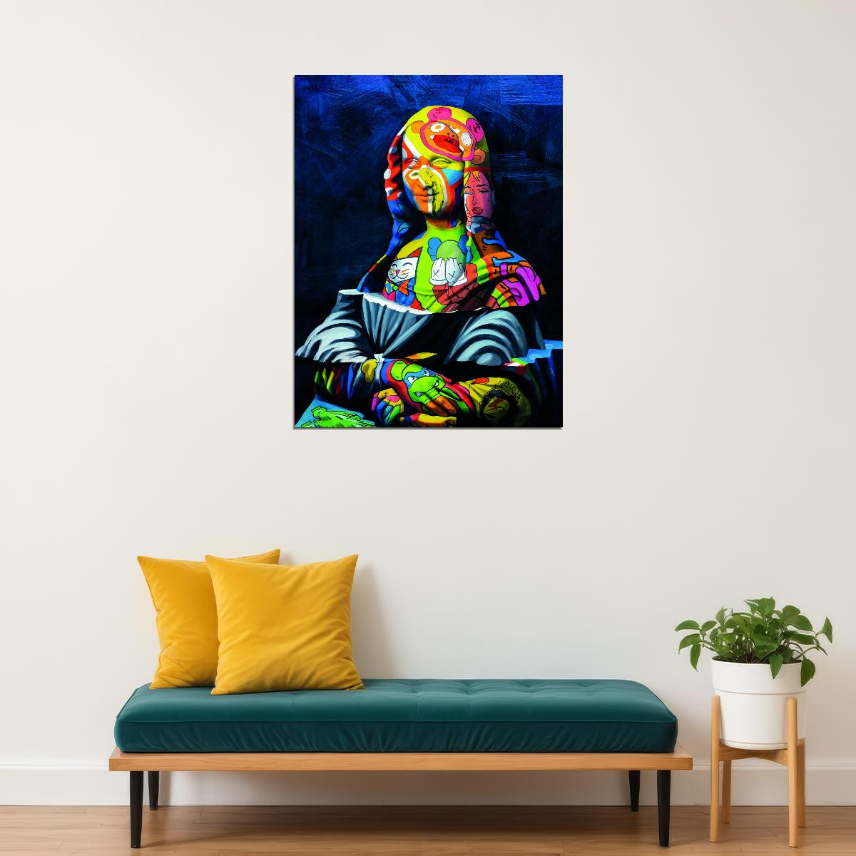 Mona Lisa Street Graffiti Pop Art Poster Iconic Masterpiece Reimagined Bold Colors Modern Pop Culture - xonomax