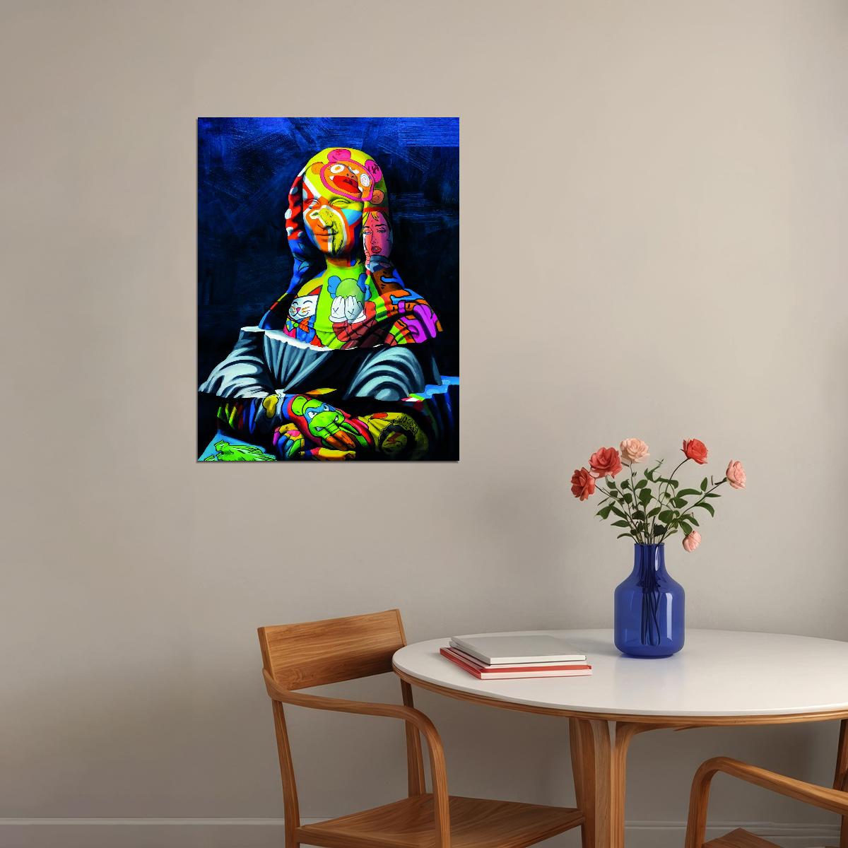 Mona Lisa Street Graffiti Pop Art Poster Iconic Masterpiece Reimagined Bold Colors Modern Pop Culture - xonomax