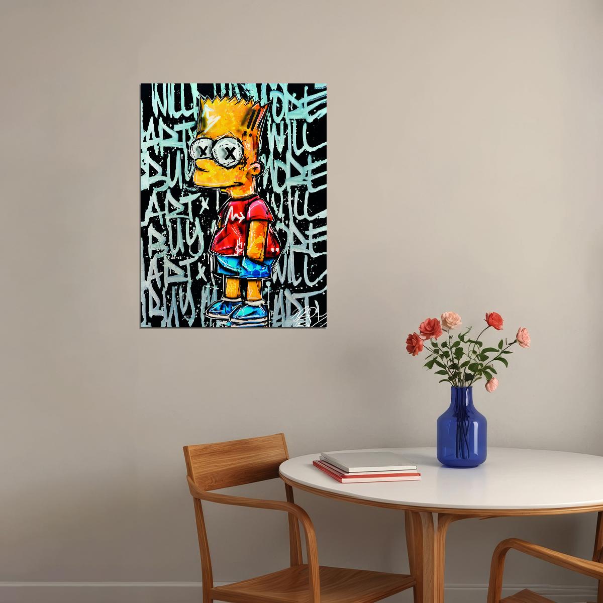 Graffiti Bart Simpson Art Poster Pop Art Wall Decor Cartoon Style Modern Swag Trendy Street Wall Art Print