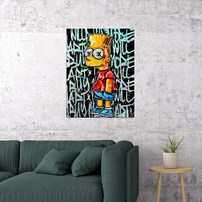 Graffiti Bart Simpson Art Poster Pop Art Wall Decor Cartoon Style Modern Swag Trendy Street Wall Art Print