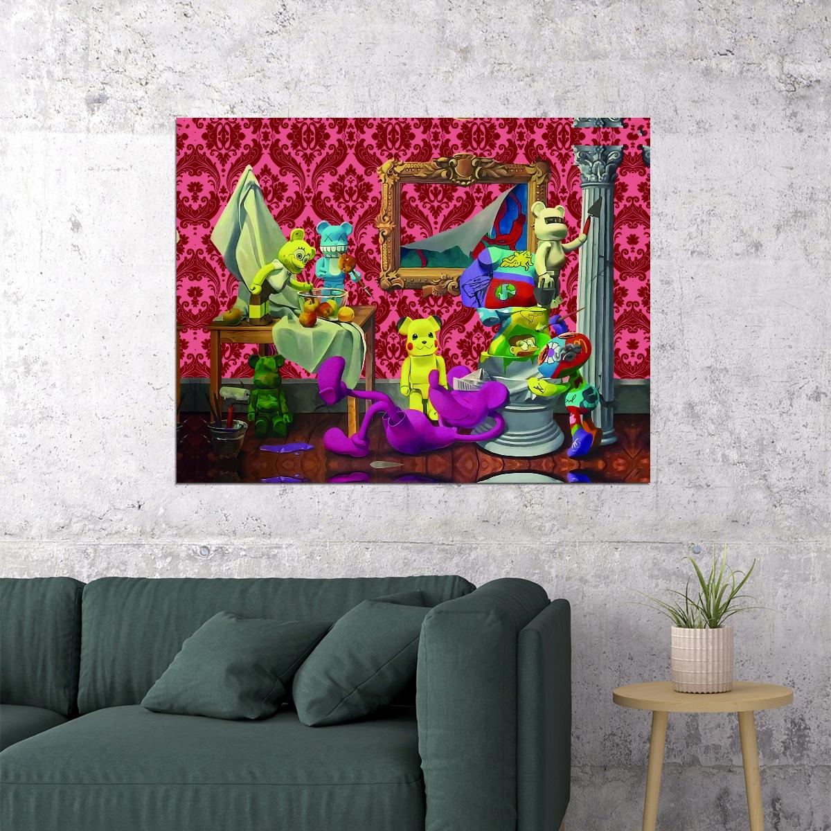 Kaws Pop Art Simpsons Room Scene Art Poster Retro Wall Decor Unique Hustle Cartoon Inspired Trendy Wall Art Print