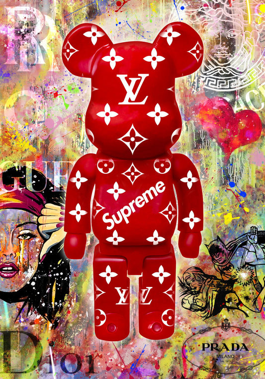 Kaws Supreme Street Graffiti Red Bear Graffiti Art Poster Designer Toy Street Wall Decor Entrepreneur Style Trendy Pop Art Poster Print