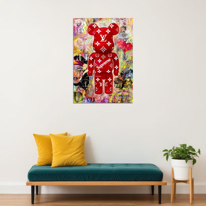 Kaws Supreme Street Graffiti Red Bear Graffiti Art Poster Designer Toy Street Wall Decor Entrepreneur Style Trendy Pop Art Poster Print