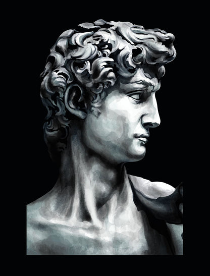 Classical Bust David Statue Art Poster Black and White Wall Decor Modern Minimalist Hustle Home Print