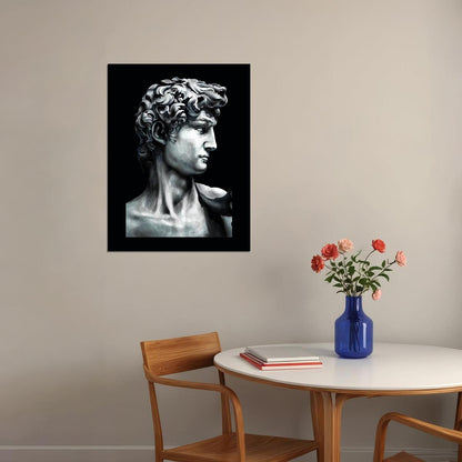 Classical Bust David Statue Art Poster Black and White Wall Decor Modern Minimalist Hustle Home Print