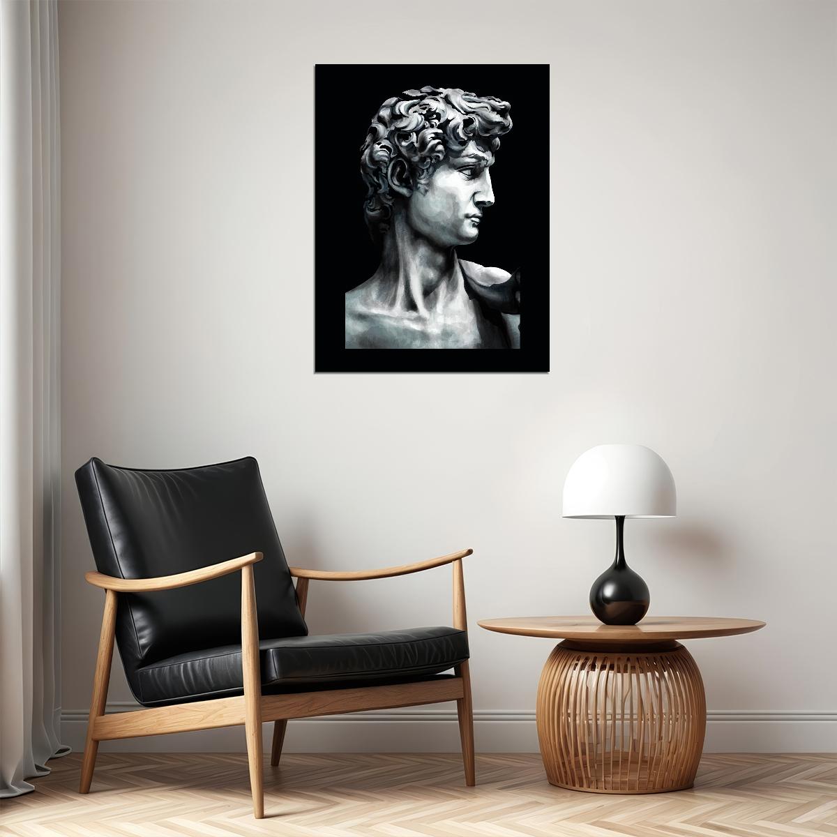 Classical Bust David Statue Art Poster Black and White Wall Decor Modern Minimalist Hustle Home Print