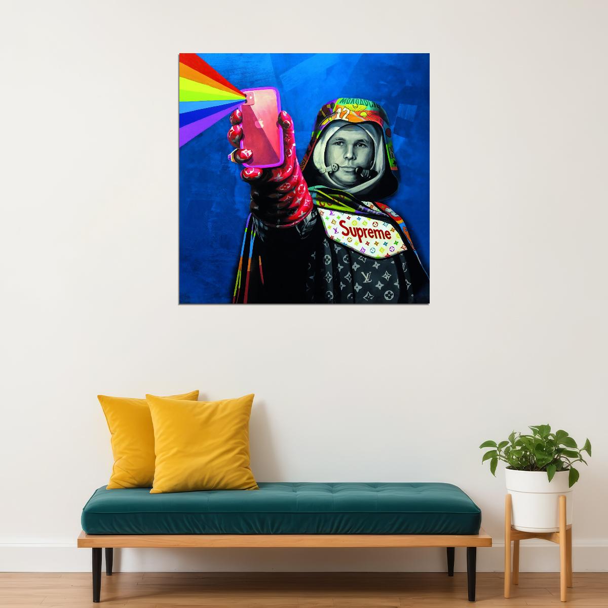 Yuri Gagarin USSR Soviet Cosmonaut iPhone Luxury Brands Supreme Astronaut Pop Art Poster Graffiti Wall Decor Space Themed Swag Artistic Wall Print