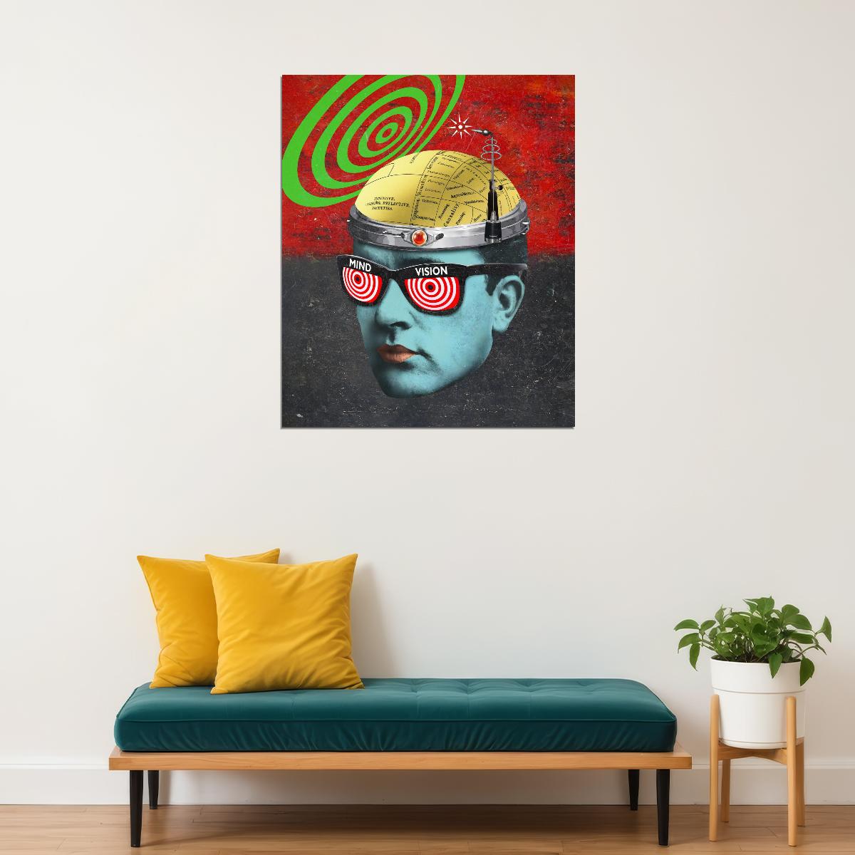 Retro Man With Glasses X–Ray Specs Retro Mind Control Art Poster Visionary Wall Decor Modern Pop Art Swag Style Motivational Wall Print