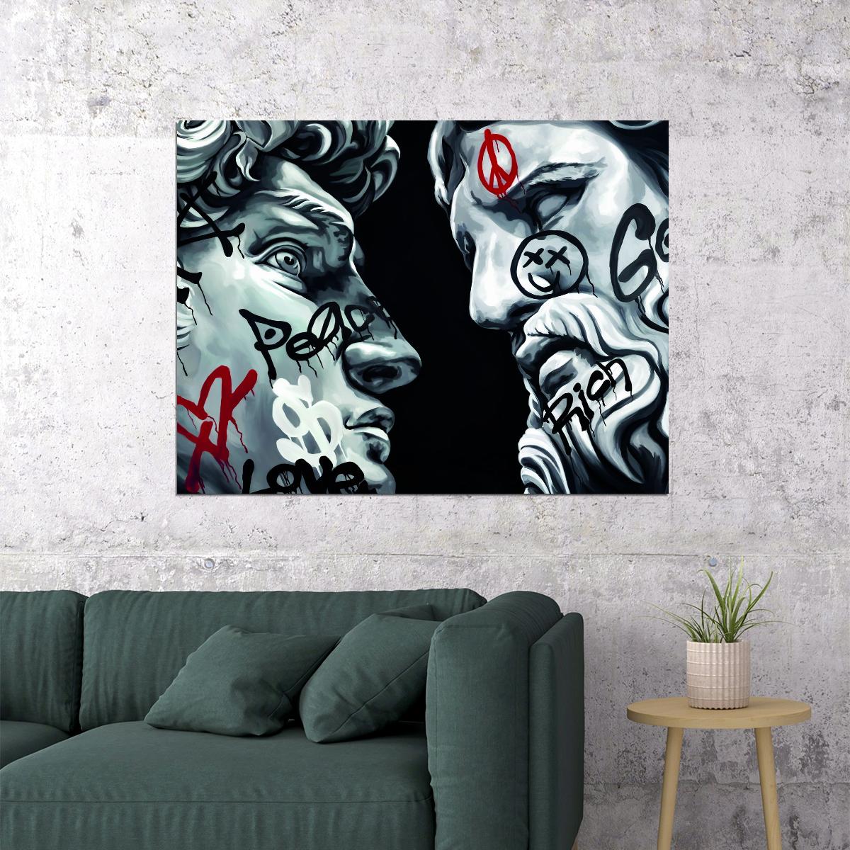 Graffiti Zeus and David Art Poster Street Style Modern Wall Decor Greek Statue Swag Hustle Wall Print