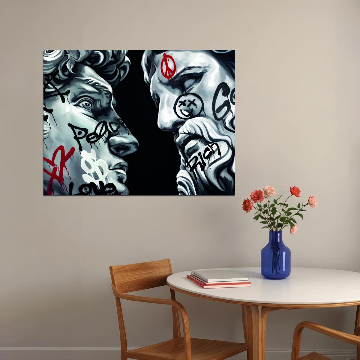 Graffiti Zeus and David Art Poster Street Style Modern Wall Decor Greek Statue Swag Hustle Wall Print