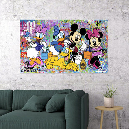 Disney Characters Graffiti Mickey Mouse Art Poster Colorful Cartoon Street Style Wall Decor Modern Pop Art Print