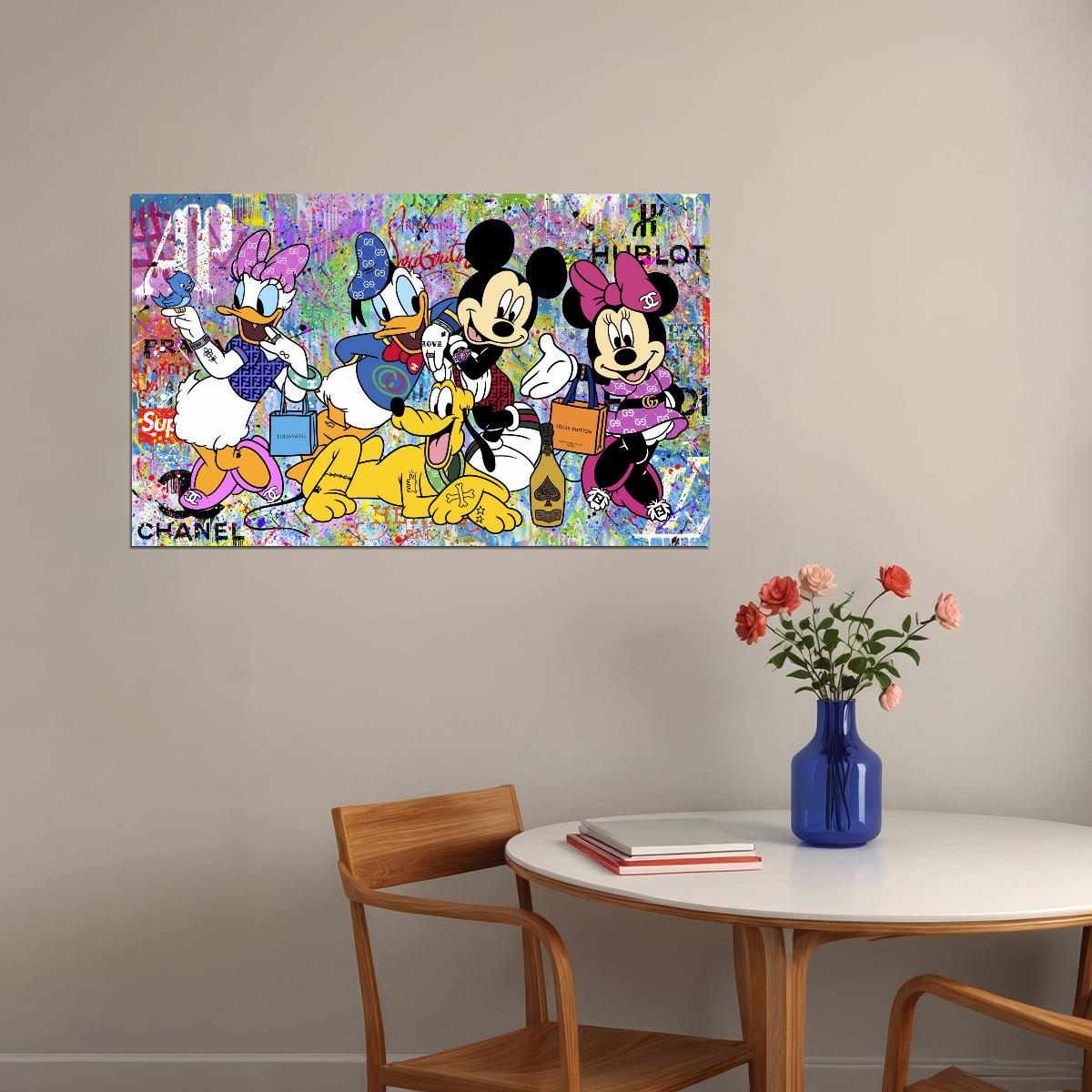 Disney Characters Graffiti Mickey Mouse Art Poster Colorful Cartoon Street Style Wall Decor Modern Pop Art Print