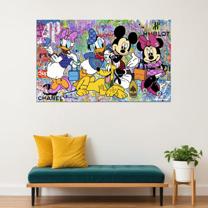 Disney Characters Graffiti Mickey Mouse Art Poster Colorful Cartoon Street Style Wall Decor Modern Pop Art Print