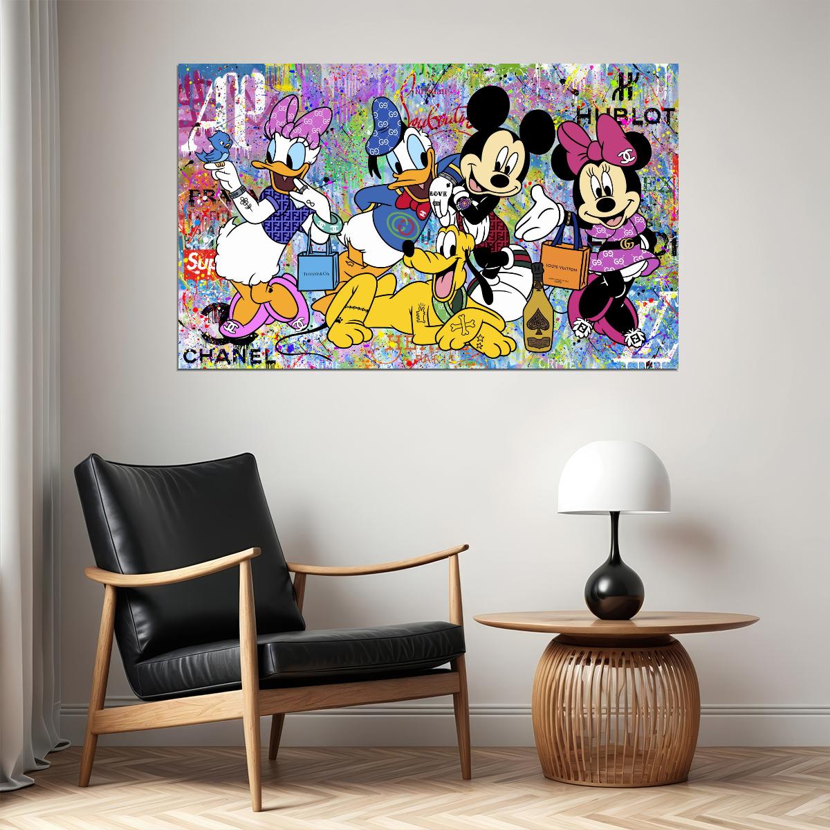 Disney Characters Graffiti Mickey Mouse Art Poster Colorful Cartoon Street Style Wall Decor Modern Pop Art Print