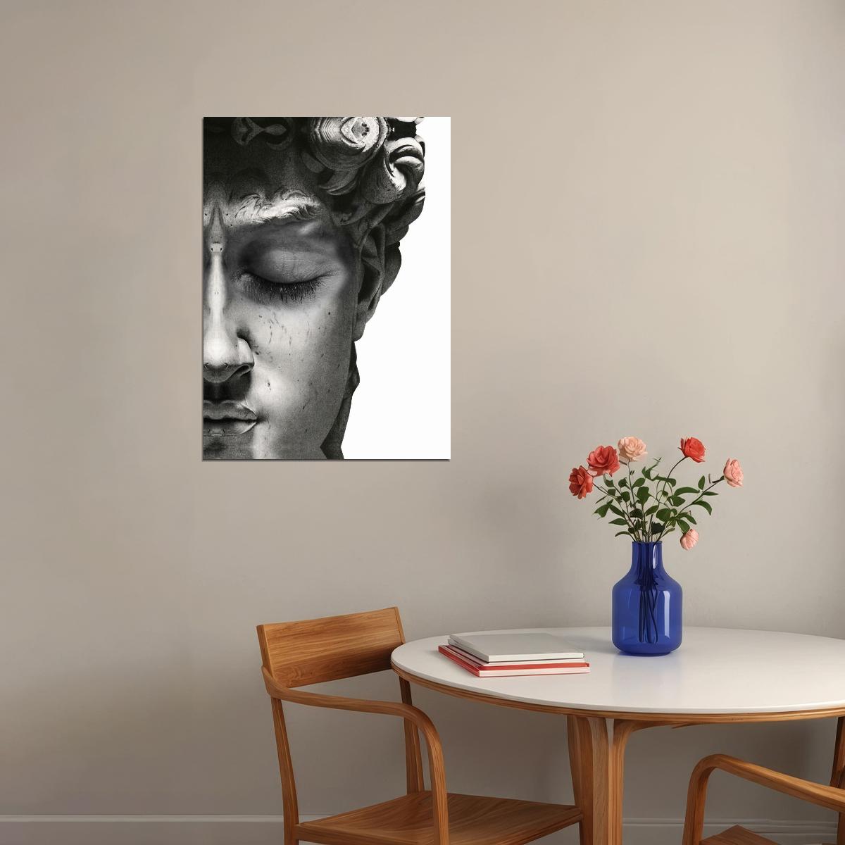 David Bust Close-Up Art Poster Black and White Minimalist Wall Decor Modern Artistic Motivational Wall Print