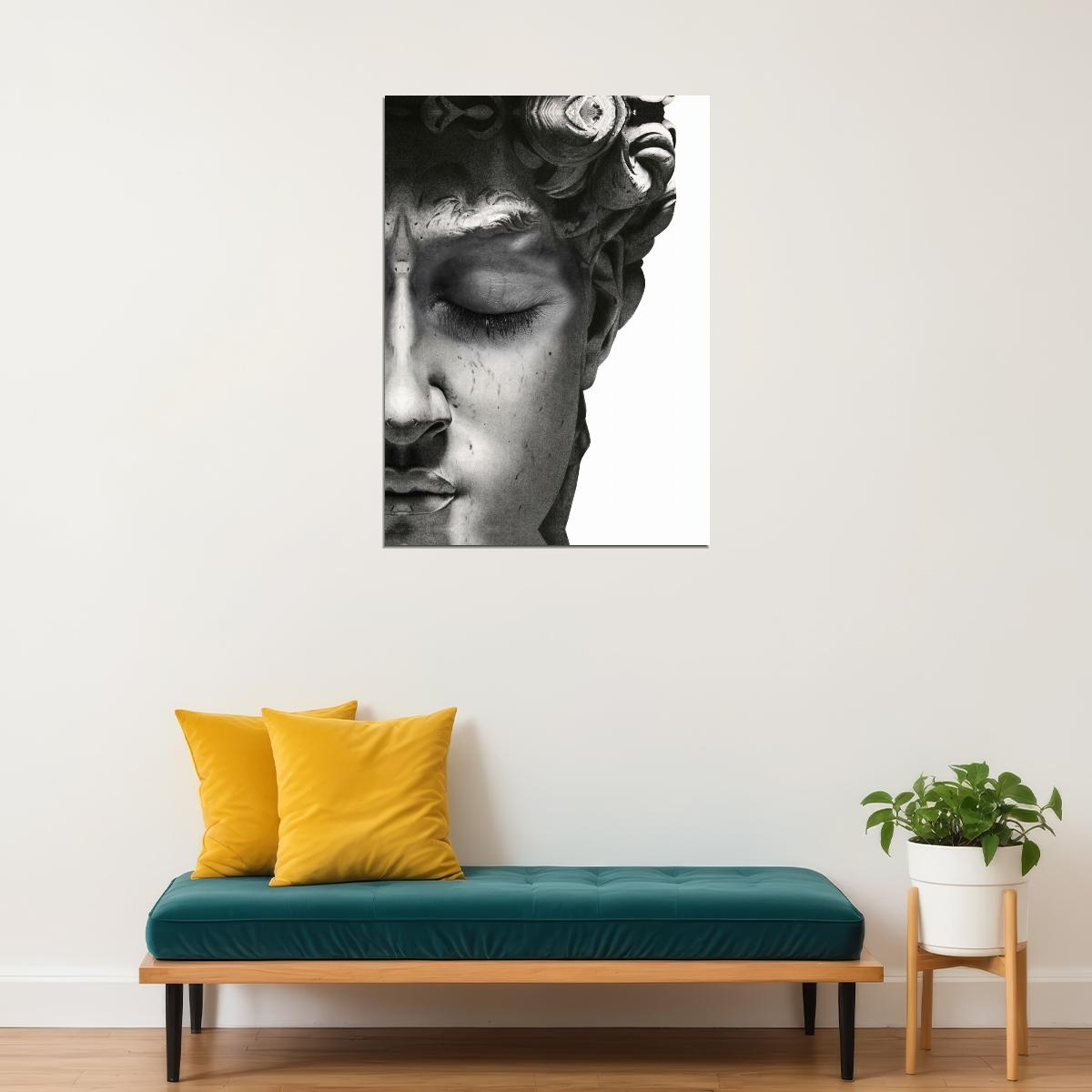 David Bust Close-Up Art Poster Black and White Minimalist Wall Decor Modern Artistic Motivational Wall Print