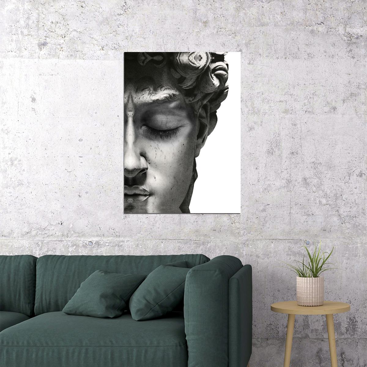 David Bust Close-Up Art Poster Black and White Minimalist Wall Decor Modern Artistic Motivational Wall Print