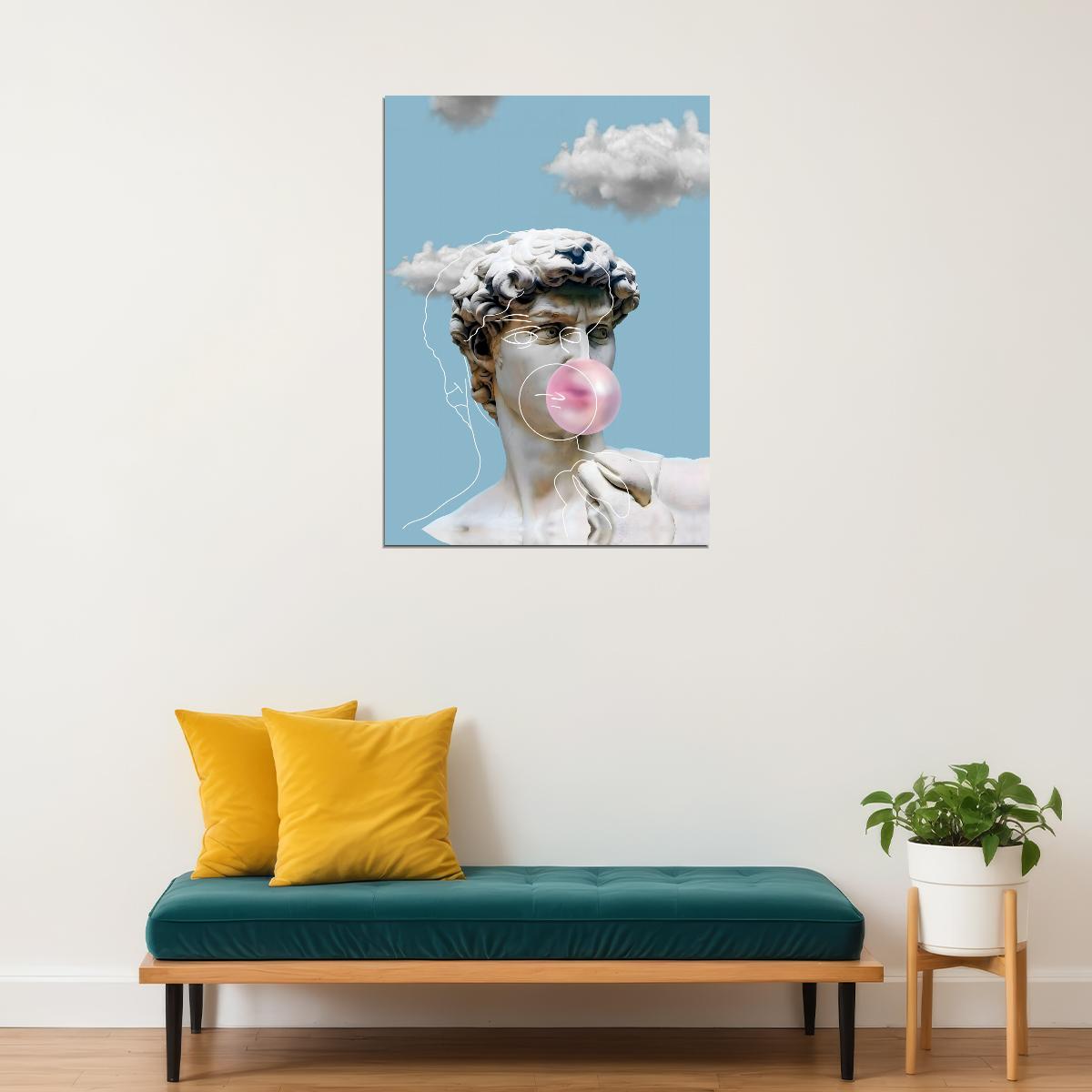 Bubblegum David Art Poster Playful Greek Statue Wall Decor Modern Pop Art Swag Style Wall Print