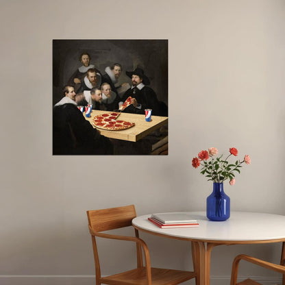 The Pizza Lesson Rembrandt Painting Reimagined Art Vandal Artwork Modern Parody Street Pop Art Altered Famous Masterpiece Artistic Humor