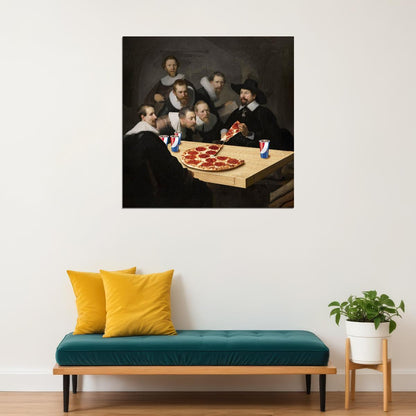 The Pizza Lesson Rembrandt Painting Reimagined Art Vandal Artwork Modern Parody Street Pop Art Altered Famous Masterpiece Artistic Humor