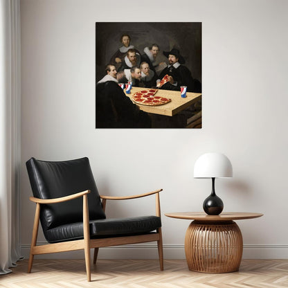 The Pizza Lesson Rembrandt Painting Reimagined Art Vandal Artwork Modern Parody Street Pop Art Altered Famous Masterpiece Artistic Humor