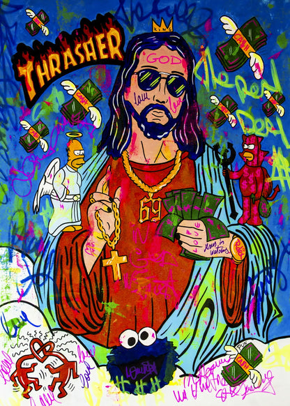 Graffiti Jesus Art Poster Colorful Religious Swag Wall Decor Modern Pop Art Motivational Wall Print