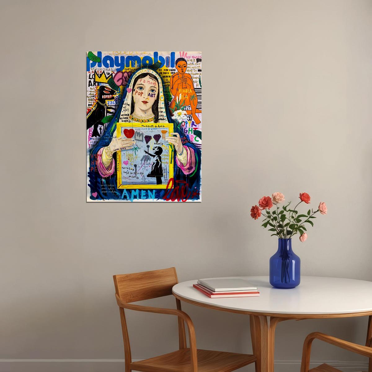 Banksy Girl With Balloon Virgin Mary Modern Madonna Pop Art Poster Vibrant Collage Wall Decor Unique Entrepreneur Artistic Wall Print