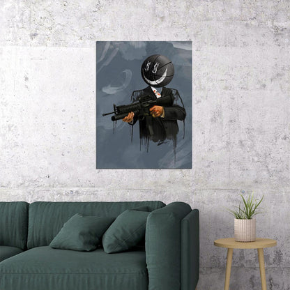 Cash Face Gangster Moon Head Gun Art Poster Dark Modern Wall Decor Unique Bold Artistic Design Wall Print