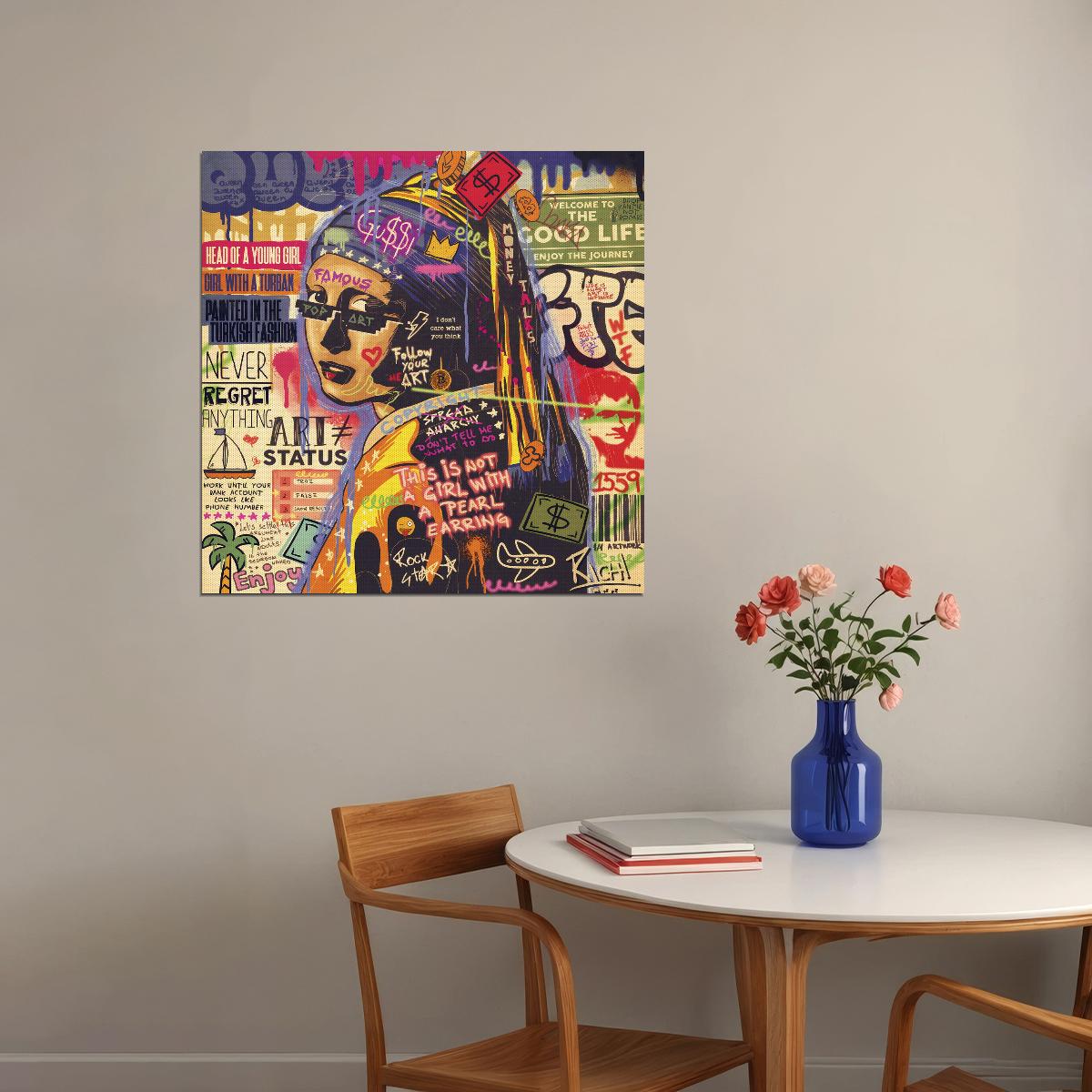 Girl With The Pearl Graffiti Art Poster Vibrant Wall Decor Modern Street Style Twist Classic Artwork Wall Print