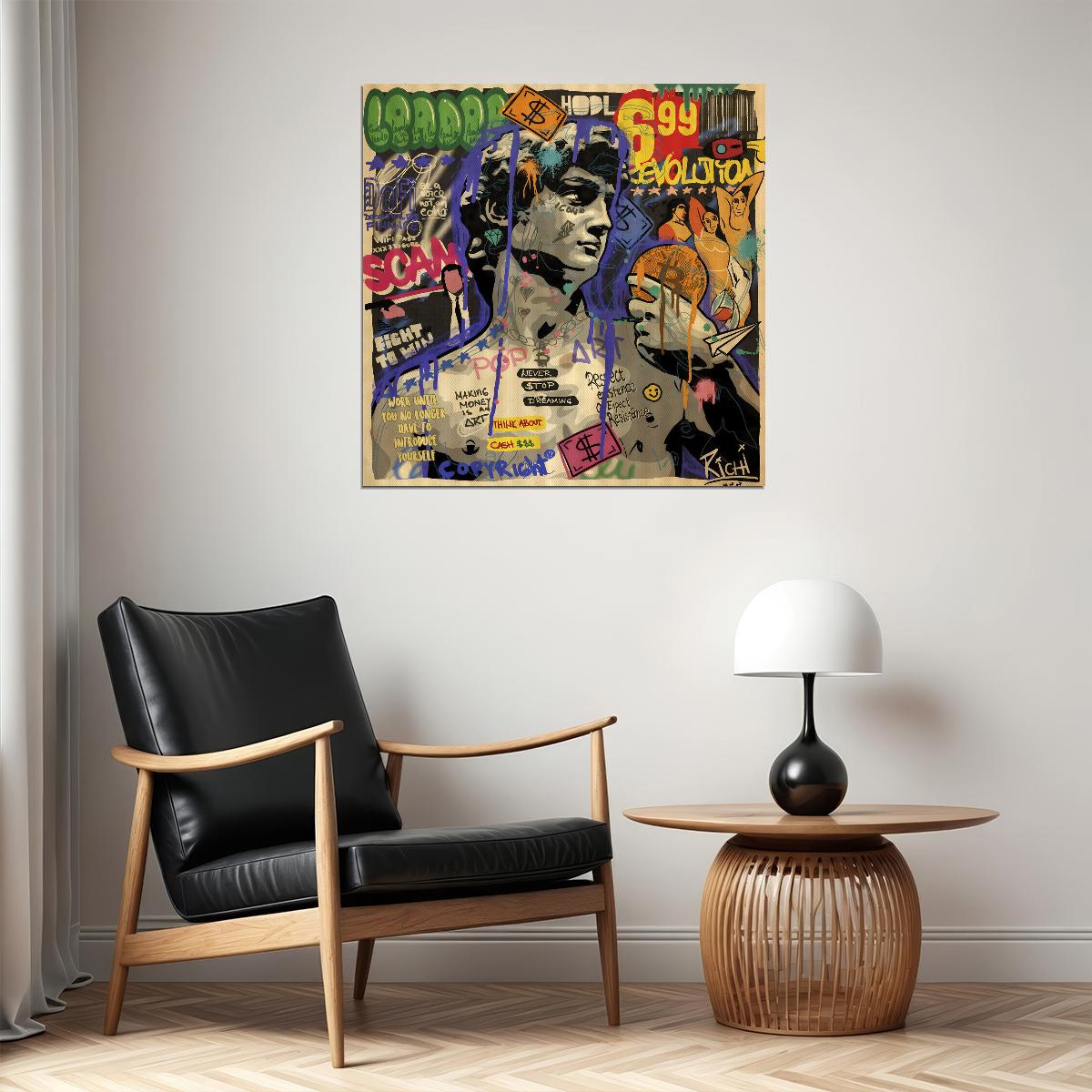 David Sculpture Graffiti Pop Art Poster Modern Michelangelo Tribute Street Art Print