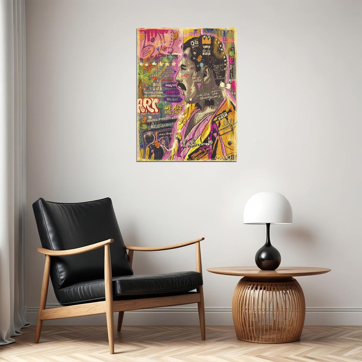 Freddie Mercury Pop Art Poster Graffiti Street Art Queen Tribute Modern Wall Art Print