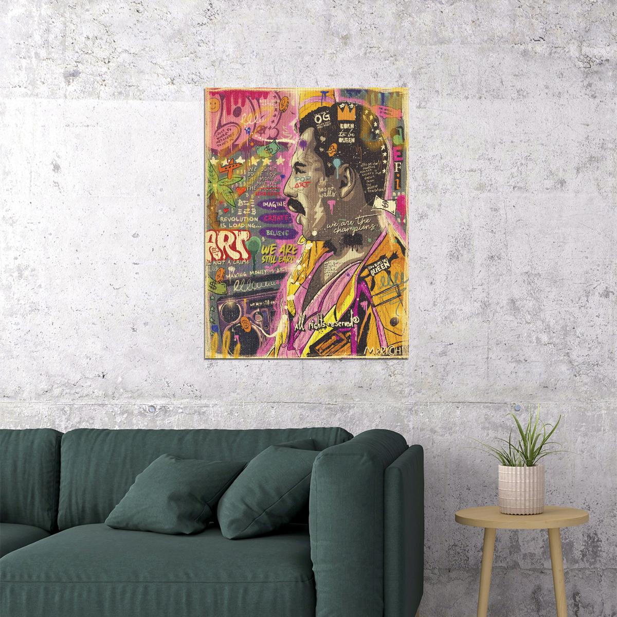 Freddie Mercury Pop Art Poster Graffiti Street Art Queen Tribute Modern Wall Art Print