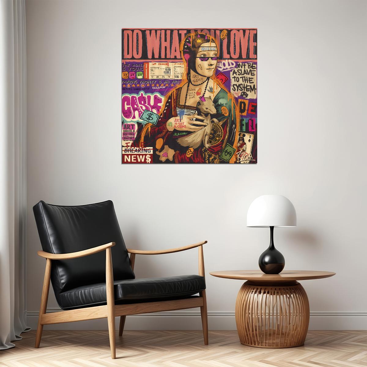 Lady with an Ermine Pop Art Poster Graffiti Street Art Leonardo da Vinci Tribute Modern Print