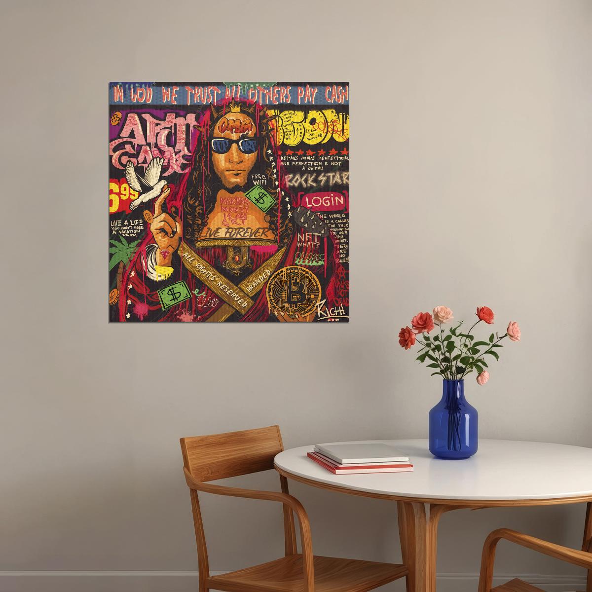 Jesus Bitcoin Pop Art Poster Graffiti Street Art Modern Religious Tribute Print