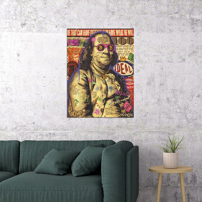 Benjamin Franklin Pop Art Poster Graffiti Street Art Bitcoin Founding Father Modern Print