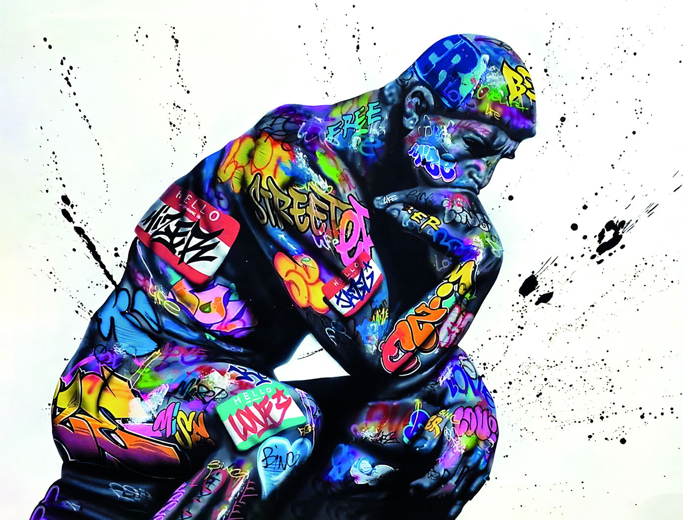 Thinker Statue Pop Art Poster Graffiti Street Art Colorful Modern Abstract Sculpture Print